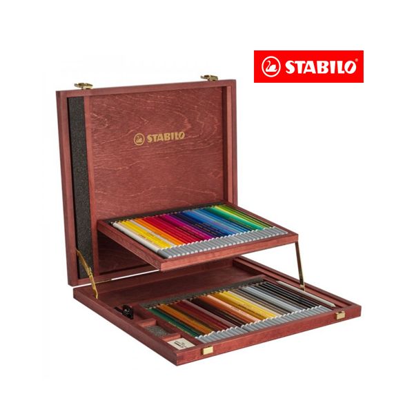 Pastelky STABILO CarbOthello - pastelová krieda v drevenej ceruzke -drevený kufrík,  60 ks