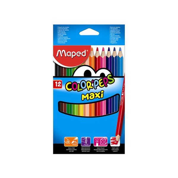 Pastelky trojhranné - hrubé MAPED "COLOR`PEPS MAXI", 12 ks