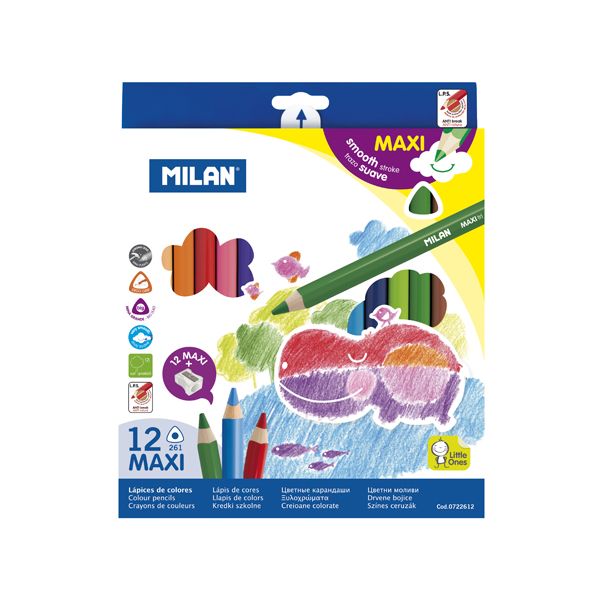 Pastelky MILAN Maxi trojhranné 12 ks + orezávatko