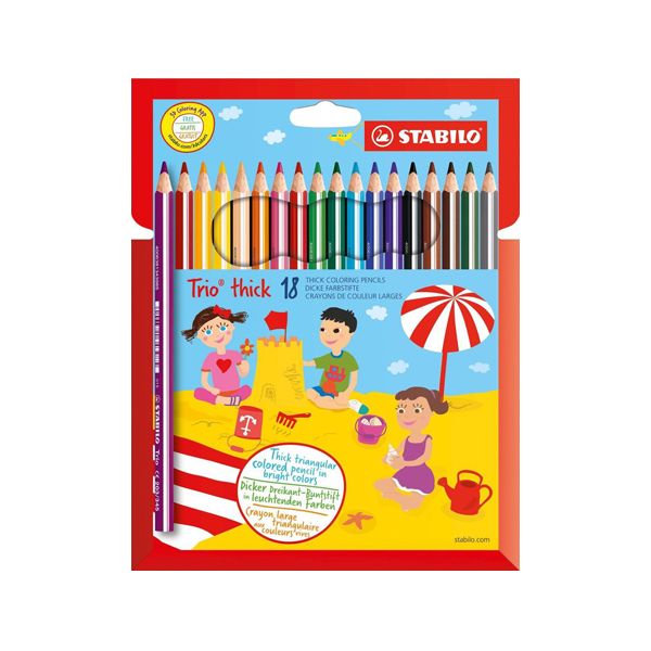 Pastelky trojhranné STABILO Trio thick, sada 18 ks