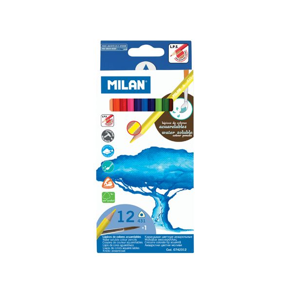 Pastelky MILAN trojhranné akvarelové 12 ks so štetcom