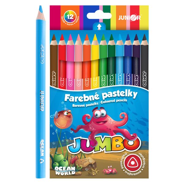 Pastelky JUNIOR Ocean World JUMBO trojhranné - sada 12 ks