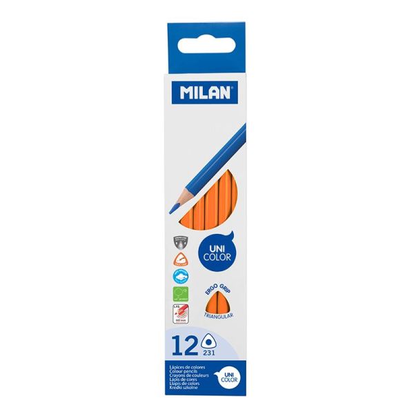Pastelky MILAN Ergo Grip trojhranné 12 ks, oranžová