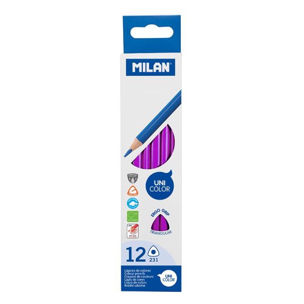 Pastelky MILAN Ergo Grip trojhranné 12 ks, Purple