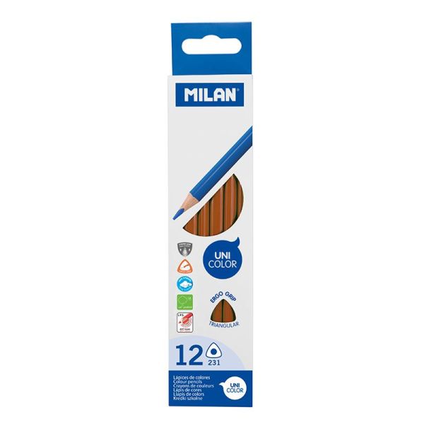 Pastelky MILAN Ergo Grip trojhranné 12 ks, hnedá