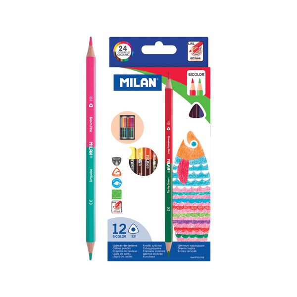 Pastelky MILAN trojhranné obojstranné 12 ks / 24 farieb
