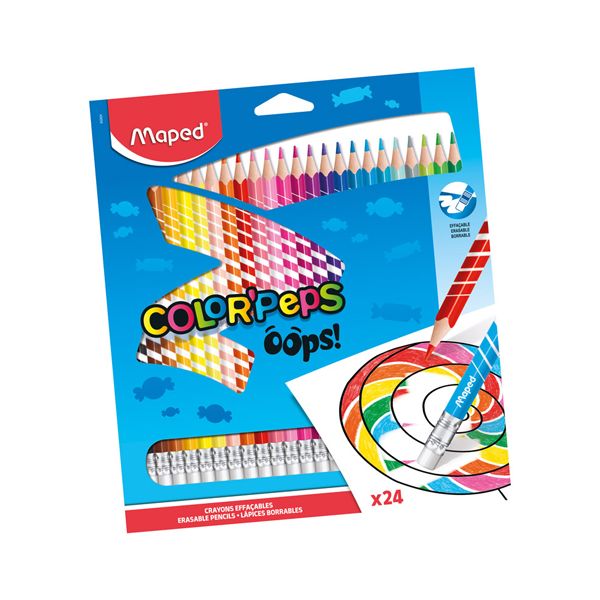 Pastelky trojhranné MAPED "COLOR'PEPS OOPS" s gumou sada 24 ks