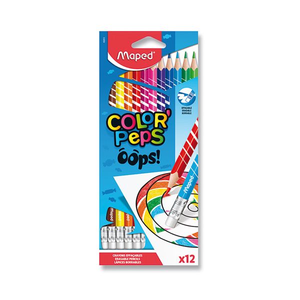 Pastelky trojhranné MAPED "COLOR'PEPS OOPS" s gumou sada 12 ks