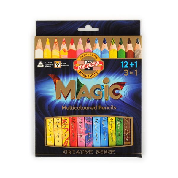 Pastelky trojhranné KOH-I-NOOR "MAGIC 3408" s viacfarebnou tuhou sada 12+1 ks