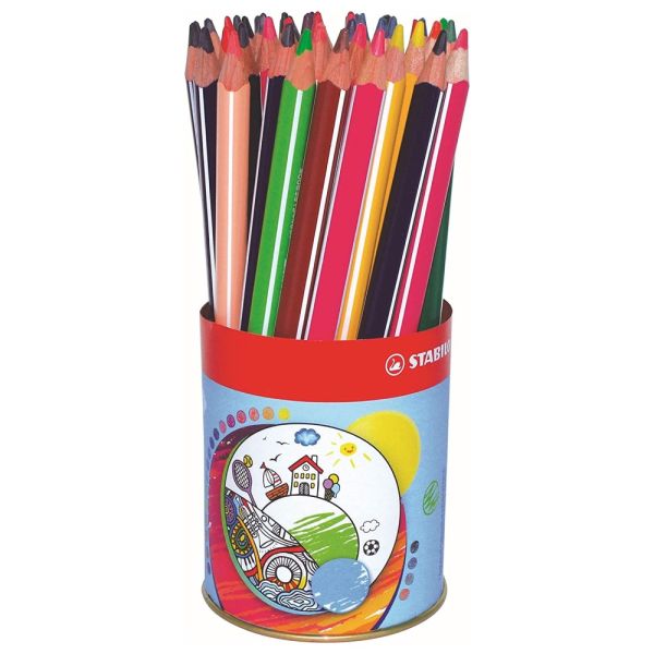 Trojhranné farbičky STABILO Trio hrubá 38 ks plechová dóza - 12 rôznych farieb