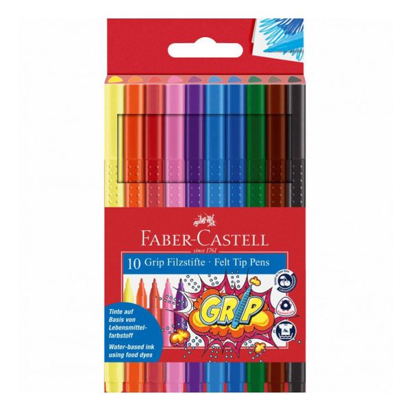 Fixky, sada, trojhranný tvar, FABER-CASTELL "Grip", 10 rôznych farieb, 10ks