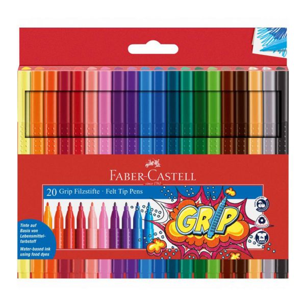 Fixky, sada, trojhranný tvar, FABER-CASTELL "Grip", 20 rôznych farieb, 20ks