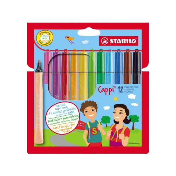 Fixky 1 mm, STABILO "Cappi", 12 rôznych farieb, 12ks