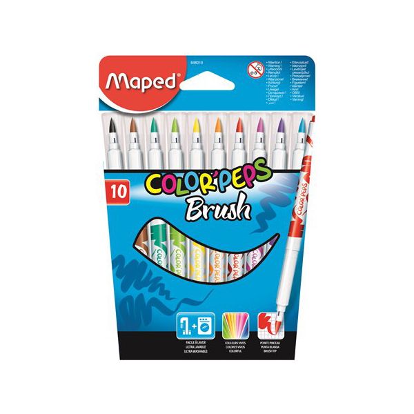 Fixy so štetcom MAPED "COLOR`PEPS BRUSH", 10 ks