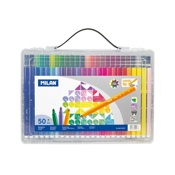 Fixy MILAN guľaté 0,5 mm MAXI - sada 50 ks kufrík