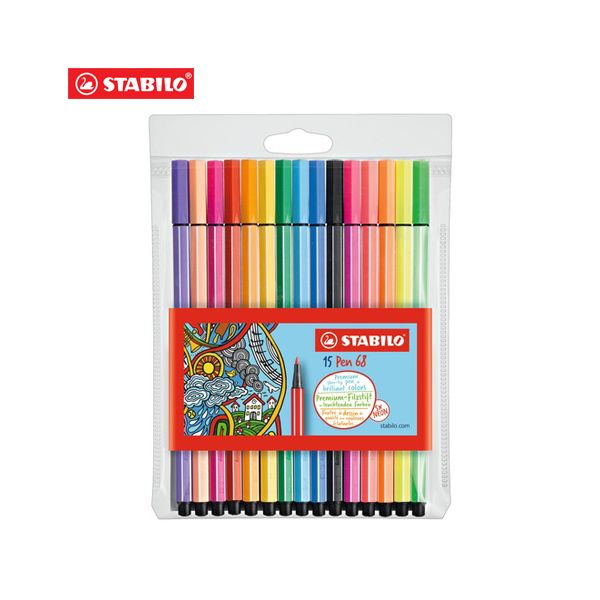 Fixy vláknové STABILO Pen 68, sada 10 + 5 ks neon