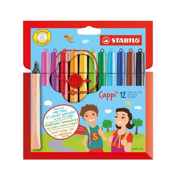 Fixy vláknové s krúžkom na vrchnáčik STABILO Cappi 12 ks