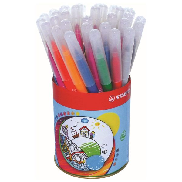 Vláknová fixka STABILO power 36 ks plechová dóza - 12 rôznych farieb