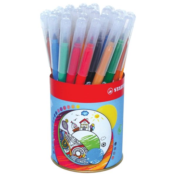 Vláknová fixka STABILO Trio A-Z - 36 ks plechová dóza - 13 rôznych farieb