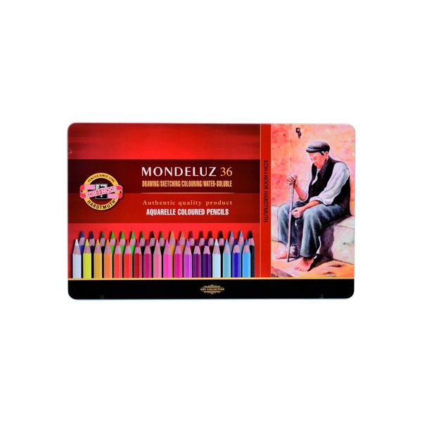 Pastelky KOH-I-NOOR Mondeluz, akvarelové, sada 36 ks v plech. boxe