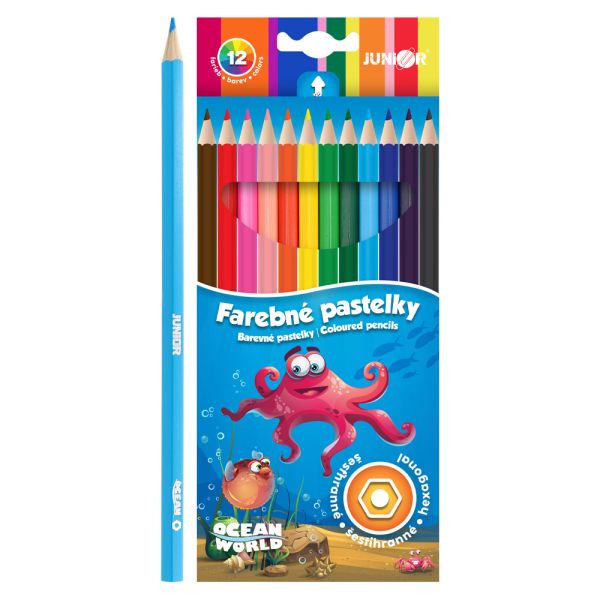 Pastelky JUNIOR Ocean World šesťhranné - sada 12 ks