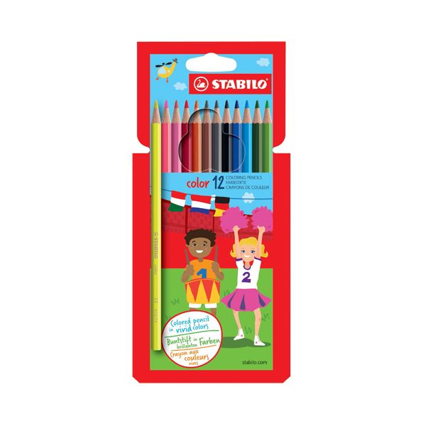 Farebné ceruzky, šesť-hranné, STABILO color, 10 ks rôznych farieb + 2 neónové farby