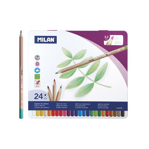 Pastelky MILAN šesťhranné 3.3 mm / 24 ks metal box