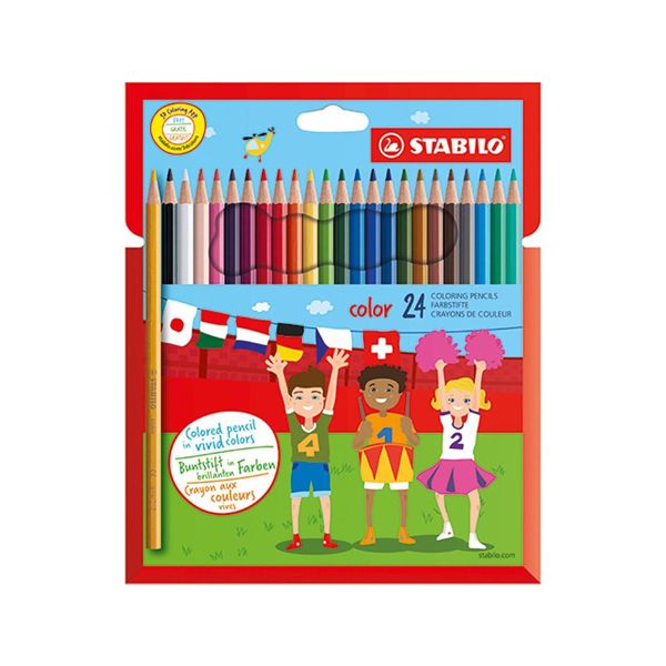 Farbičky šesť-hranné STABILO color, 20 ks rôznych farieb + 4 neónové farby