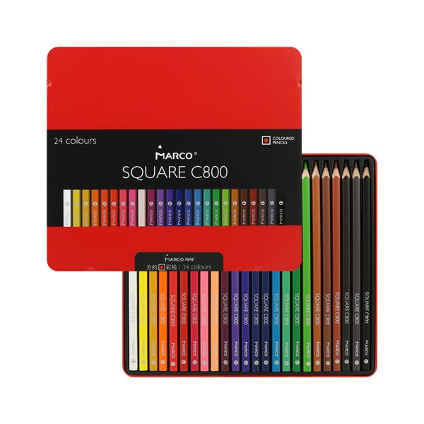 Pastelky štvorhranné MARCO Square C800 - sada 24 ks v plech. boxe