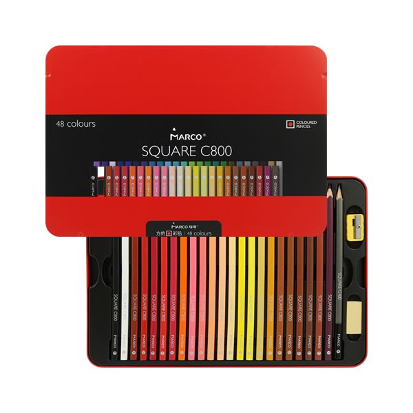 Pastelky štvorhranné MARCO Square C800 - sada 48 ks v plech. boxe