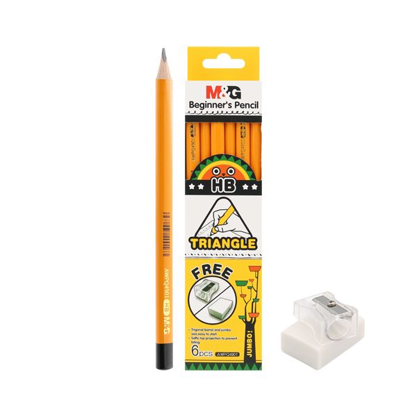 Ceruzka grafitová M&G Jumbo/trojhranná HB - sada 6 ks + guma a strúhadlo