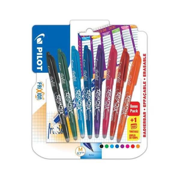Roller gélový/gumovací PILOT Frixion Ball 0,7 mm mix farieb 8 ks + rozvrh hodín