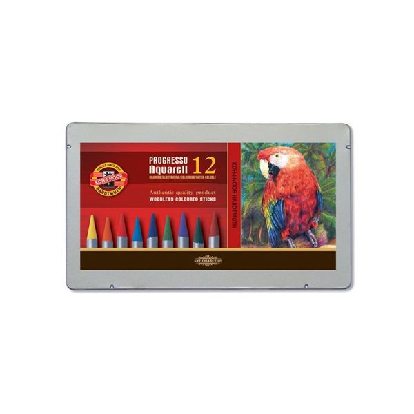 Pastelky KOH-I-NOOR Progresso - akvarelové, sada 12 ks v plech. boxe