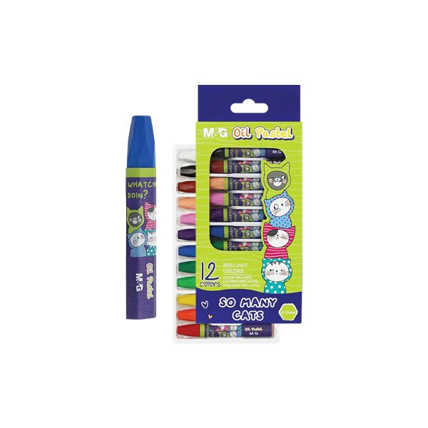 Olejové pastelky M&G šesťhranné So Many Cats, sada 12 ks