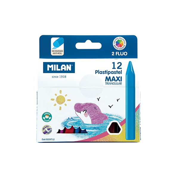 Pastelky MILAN MAXI plastické 10 ks + 2 ks FLUO