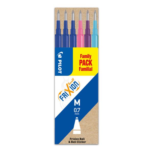 Náplň gumovacia PILOT Frixion 0,7 mm/6 ks - 3xmodrá, 1xružová, 1xfialová, 1xsvetlomodrá