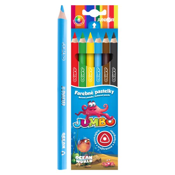 Pastelky JUNIOR Ocean World JUMBO trojhranné - sada 6 ks