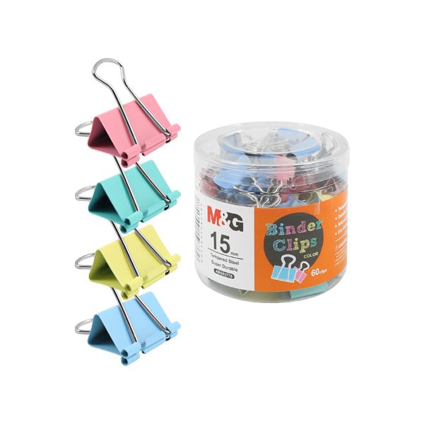 Klip Binder M&G - farebný (15 mm), 60 ks