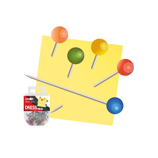 Špendlíky aranžérske/farebné JUNIOR, 38 mm/100 ks, pp box