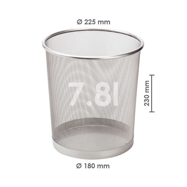 Drôtený kôš na odpadky, strieborný 7,8 l