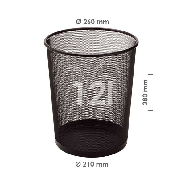 Drôtený kôš na odpadky, čierny 12 l