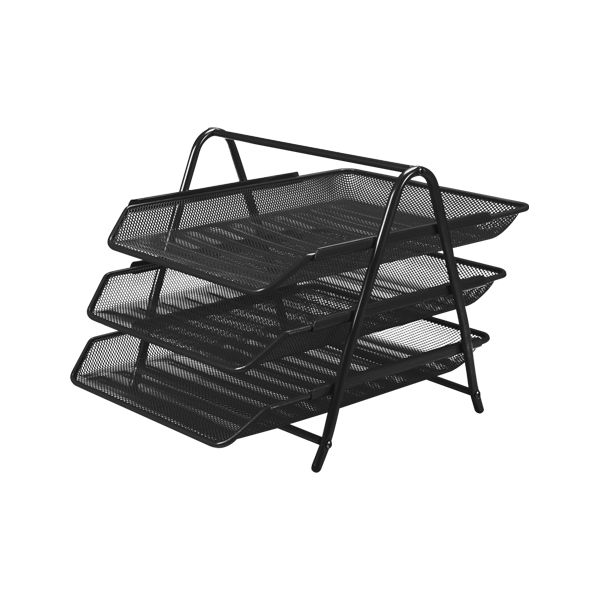 Drôtený stojan s 3 listovými zásuvkami, čierny