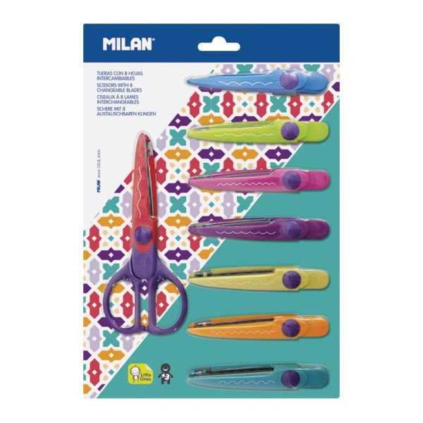 Nožnice dekoračné MILAN 6.5"/16.5 cm s vymeniteľnými čepeľami, sada 8 ks