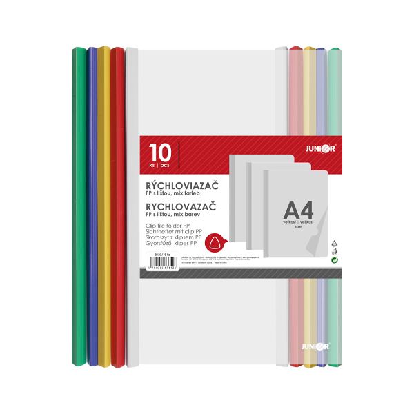 Rýchloviazač s farebnou lištou PP/A4, sada 10 ks