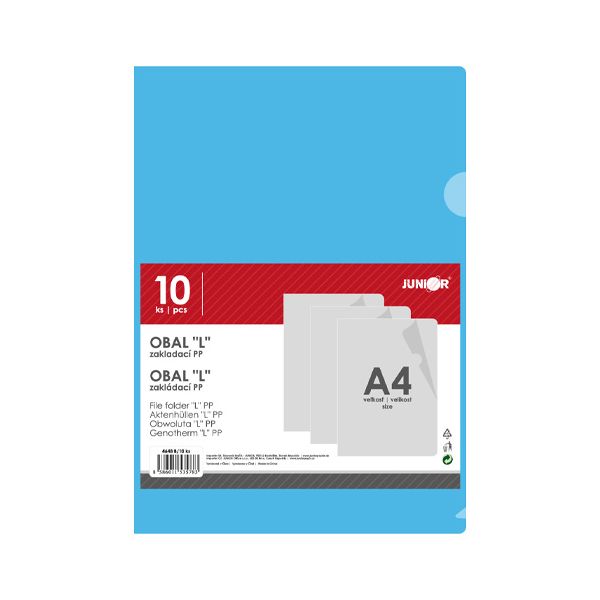 Obal zakladací "L" PP/A4, modrý - sada 10 ks
