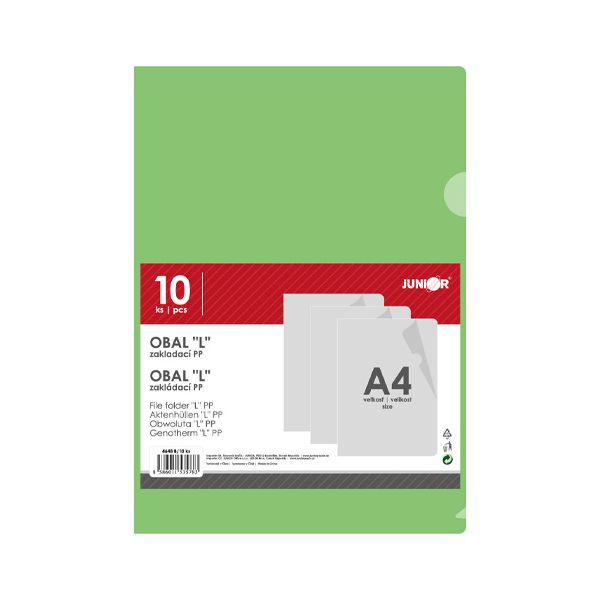 Obal zakladací "L" PP/A4, zelený - sada 10 ks
