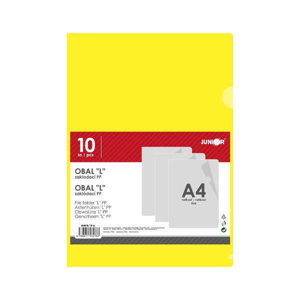 Obal zakladací "L" PP/A4, žltý - sada 10 ks