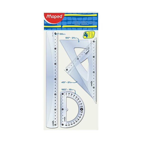 Pravítko, 4 kusová maxi sada, plastová