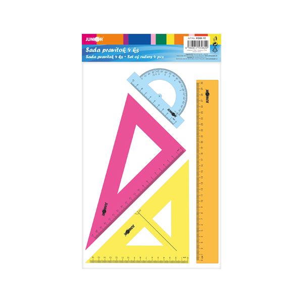 Sada pravítok - 4 ks, transparentná/farebná
