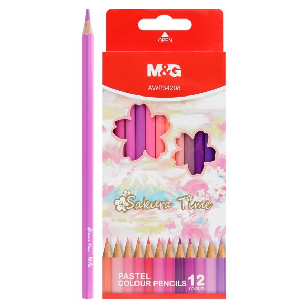 Pastelky šesťhranné M&G Sakura - sada 12 jasných fialovo-purpurových farieb